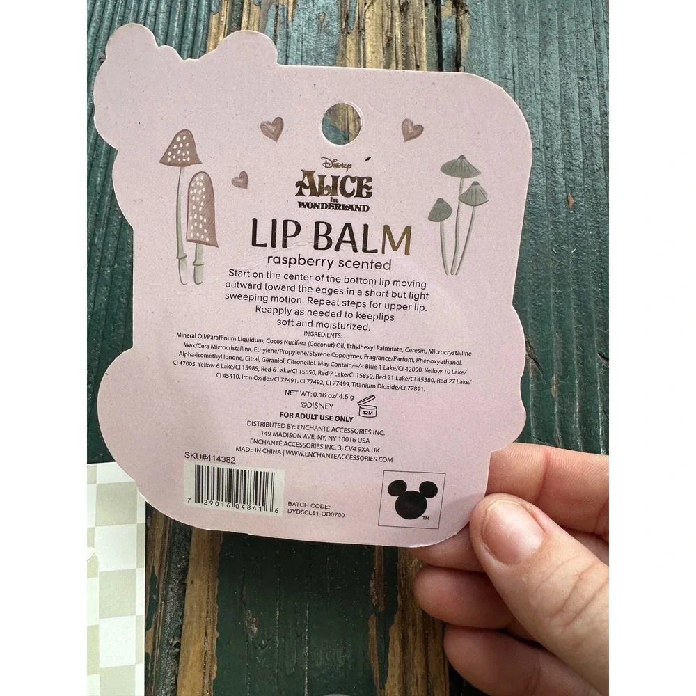 Disney‎ Alice in Wonderland Lip Balm Set Mushroom Vanilla Raspberry White Rabbit